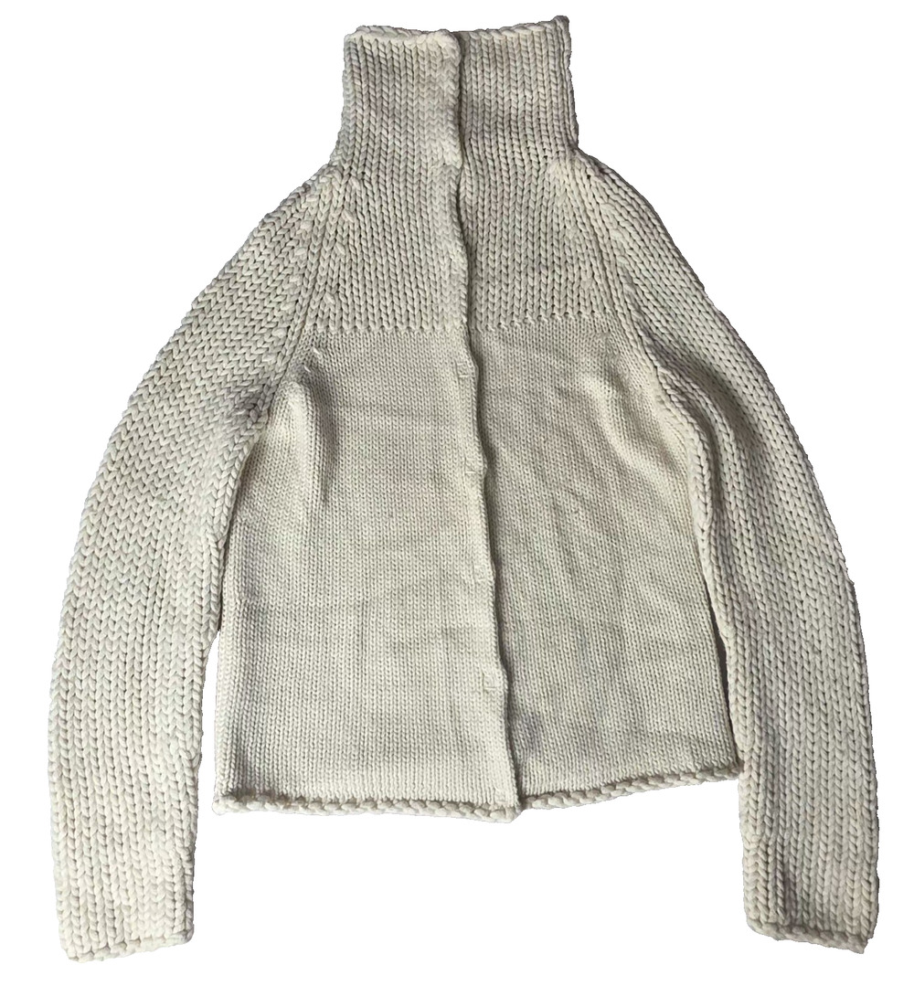 Y2K GAP Beige High Neck Cable Knit Cardigan Chunky Wool/Medium